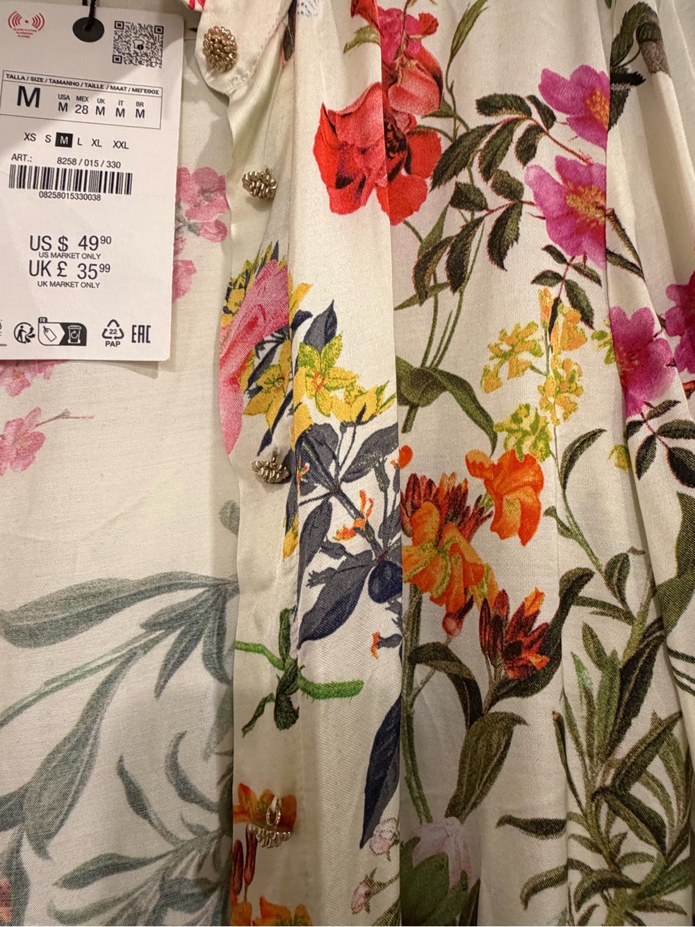 ZARA Floral Cream Open-Front Blouse - Picture 2 of 3
